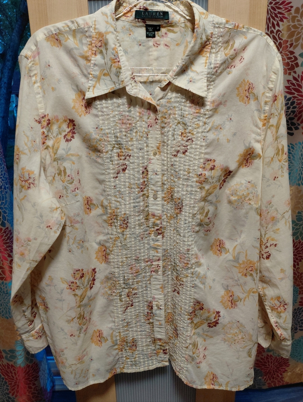 Lauren Ralph Lauren Cream Floral Button-Up Cotton Blouse